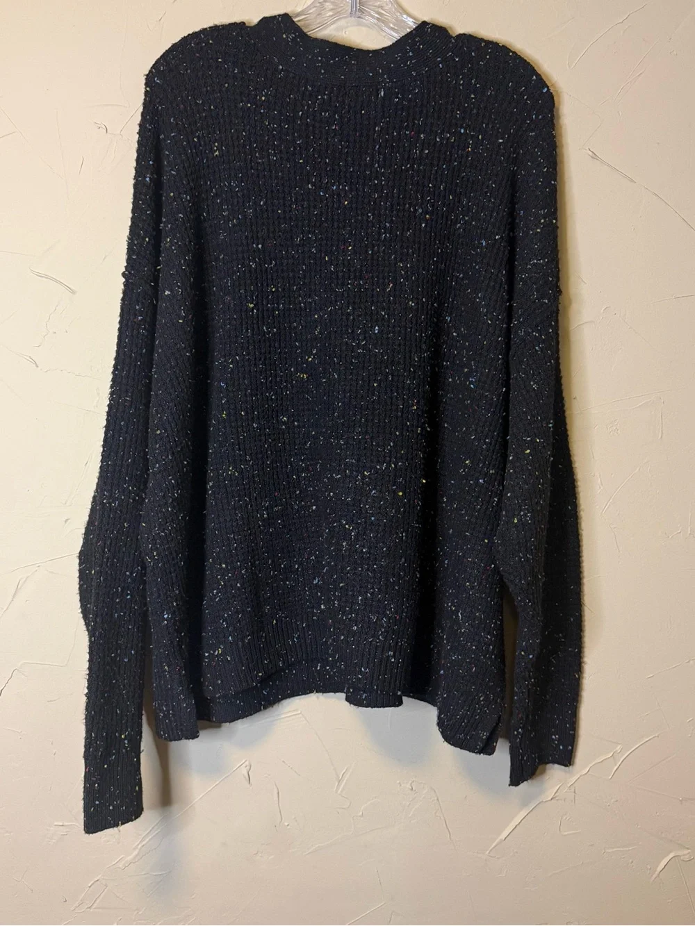 Black Speckled Chunky Knit Henley Sweater XXL Boho Chic Cozy Winter Pullover